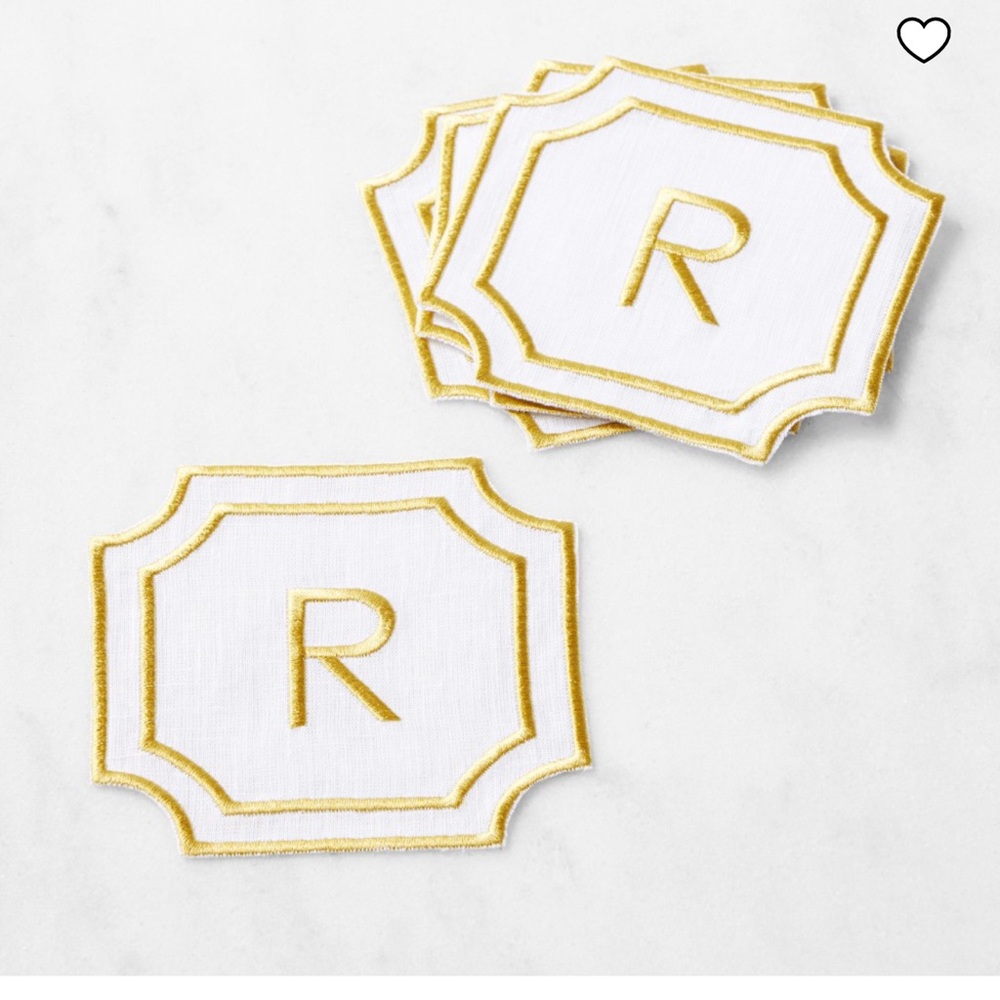 Williams Sonoma Cartouche Monogram Coasters, Set of 4‎ letter R NWT